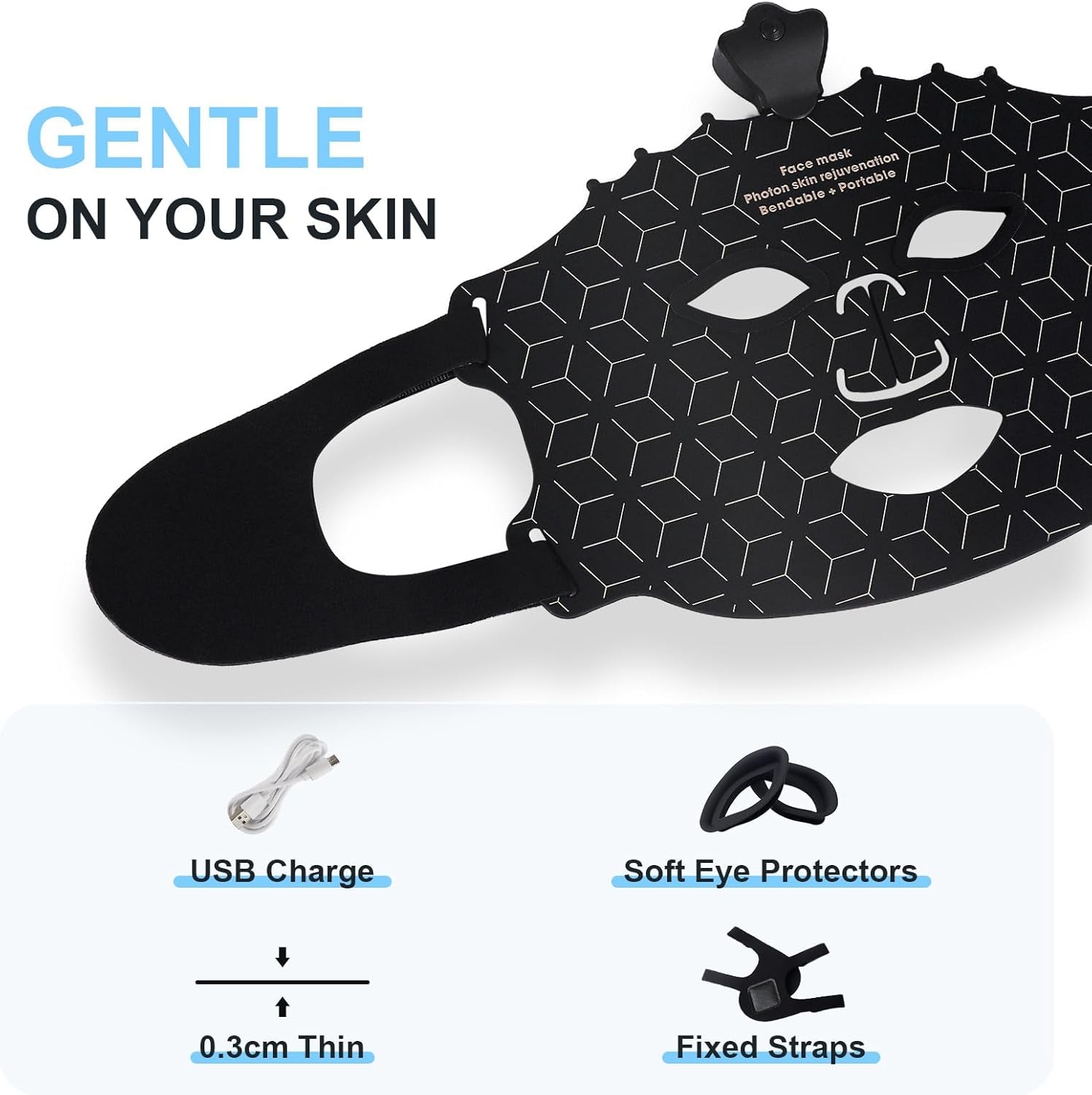 Masque Facial LED Luminothérapie Sans Fil Thérapie Par Lumière Rouge Pour Le Visage Masque De Luminothérapie En Silicone Souple Pour L'Acné, Les Rides Et Le Rajeunissement De La Peau 7 Modes