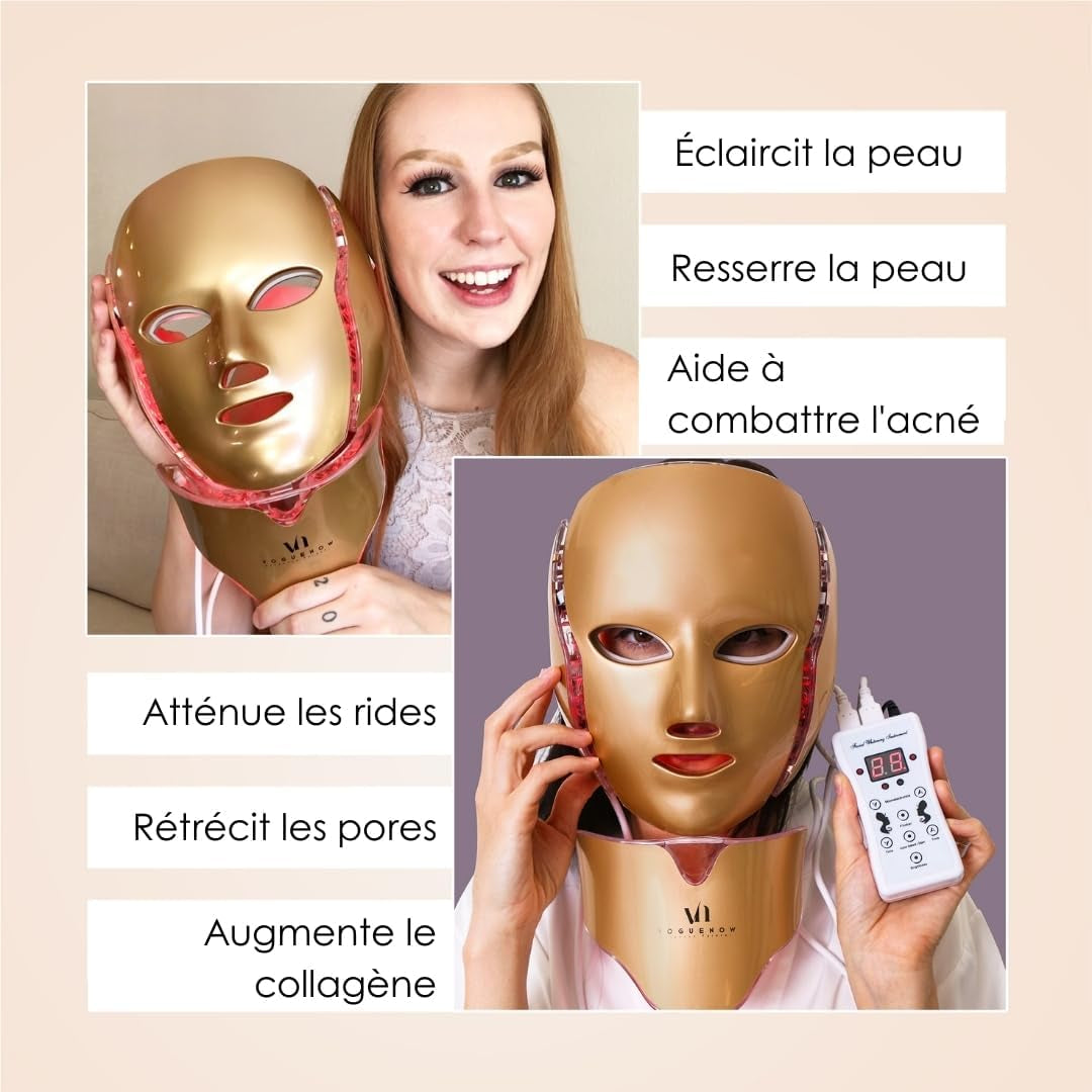 Dermawave Masque Led Visage Luminothérapie - 7 Couleurs (Rouge Et Bleu) Masque Pour Le Visage - Pack De 10 Sérums Et Livre Électronique - Appareil De Soin De La Peau Du Visage Pour Rajeunissement