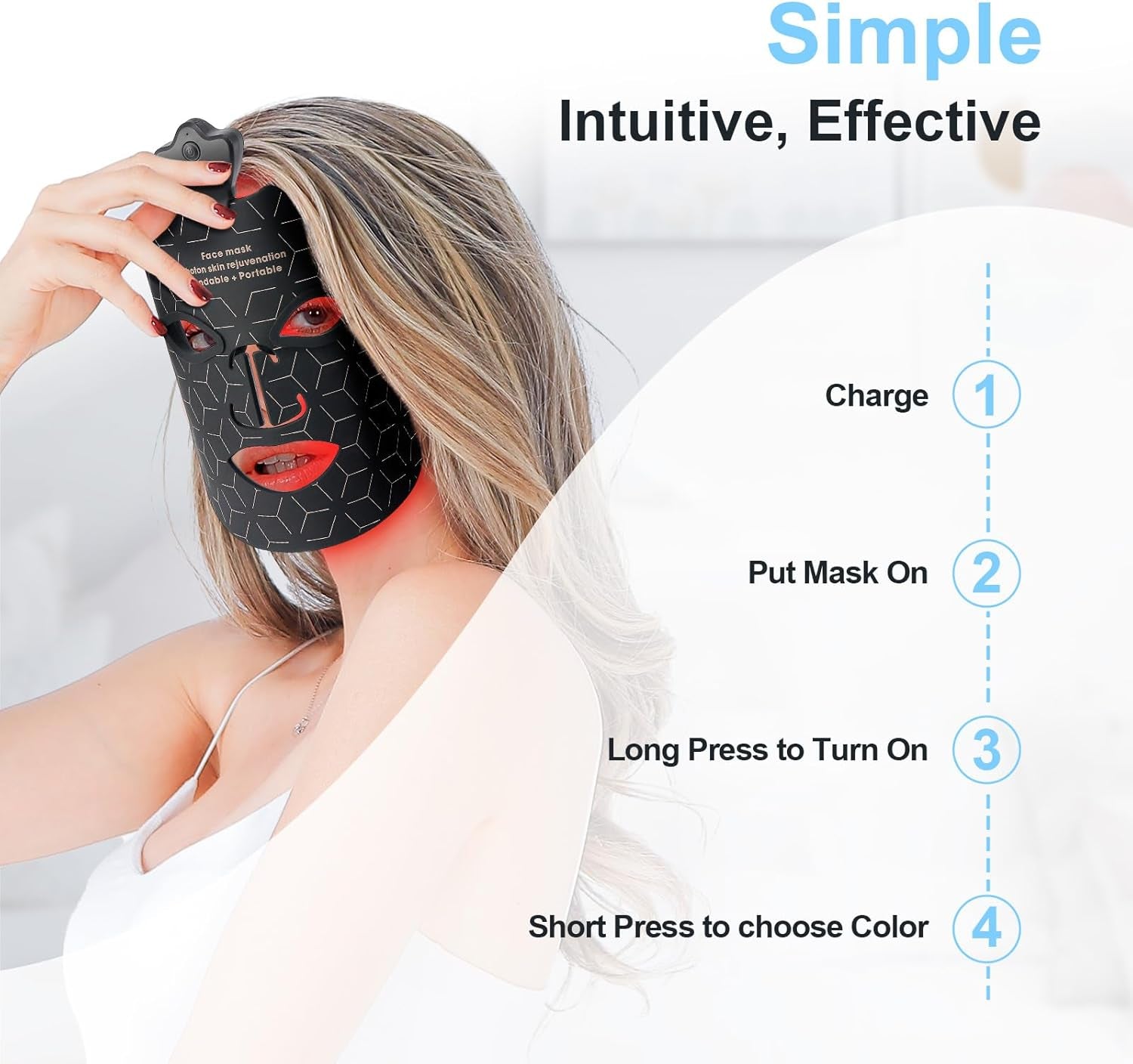 Masque Facial LED Luminothérapie Sans Fil Thérapie Par Lumière Rouge Pour Le Visage Masque De Luminothérapie En Silicone Souple Pour L'Acné, Les Rides Et Le Rajeunissement De La Peau 7 Modes