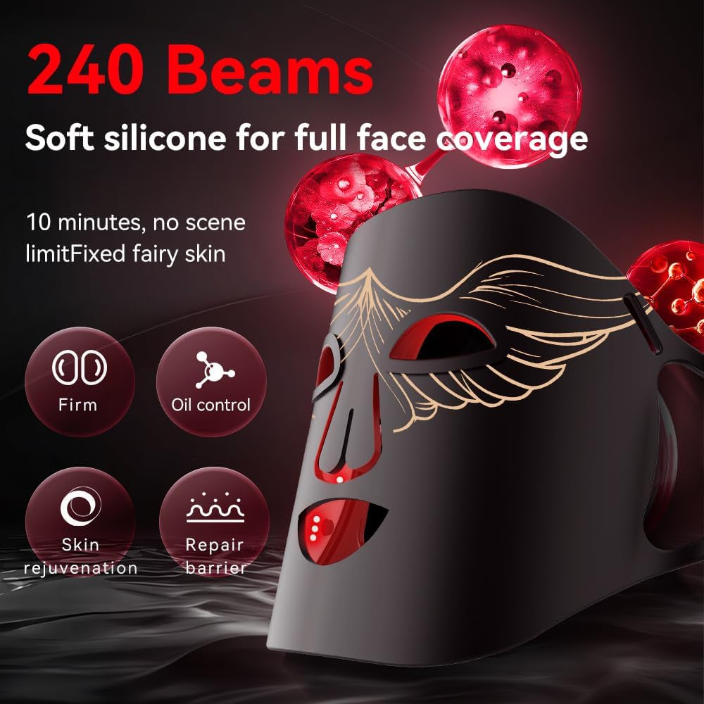 Masque De Luminothérapie À LED, 4 Couleurs, Rajeunissement De La Peau, 240 LED, Masque De Lumière Rouge, Masque De Luminothérapie Pour Soins De La Peau Du Visage, Anti-Âge (Or)
