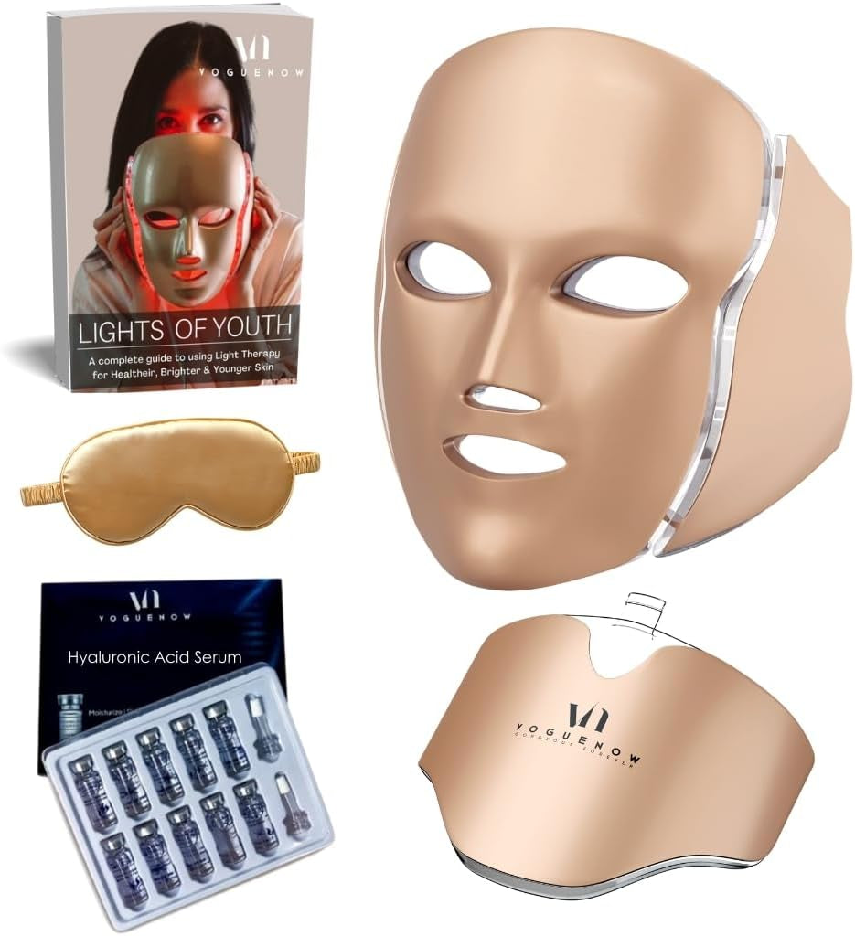 Dermawave Masque Led Visage Luminothérapie - 7 Couleurs (Rouge Et Bleu) Masque Pour Le Visage - Pack De 10 Sérums Et Livre Électronique - Appareil De Soin De La Peau Du Visage Pour Rajeunissement