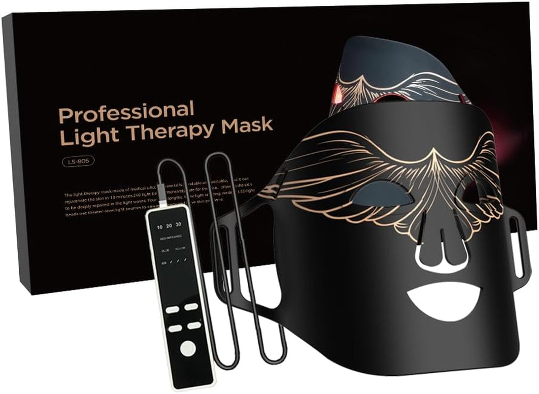 Masque De Luminothérapie À LED, 4 Couleurs, Rajeunissement De La Peau, 240 LED, Masque De Lumière Rouge, Masque De Luminothérapie Pour Soins De La Peau Du Visage, Anti-Âge (Or)