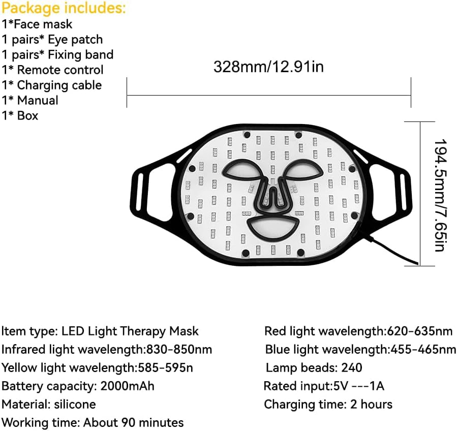 Masque De Luminothérapie À LED, 4 Couleurs, Rajeunissement De La Peau, 240 LED, Masque De Lumière Rouge, Masque De Luminothérapie Pour Soins De La Peau Du Visage, Anti-Âge (Or)